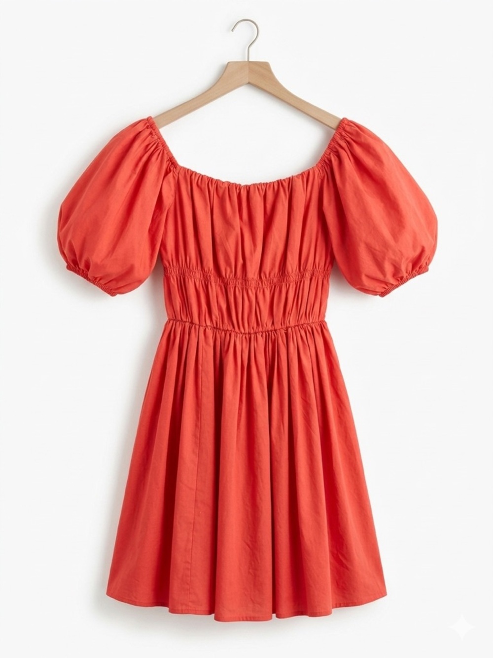 Abercrombie & Fitch Coral Puff-Sleeve Smocked Waist Dress - Picture 2 of 6